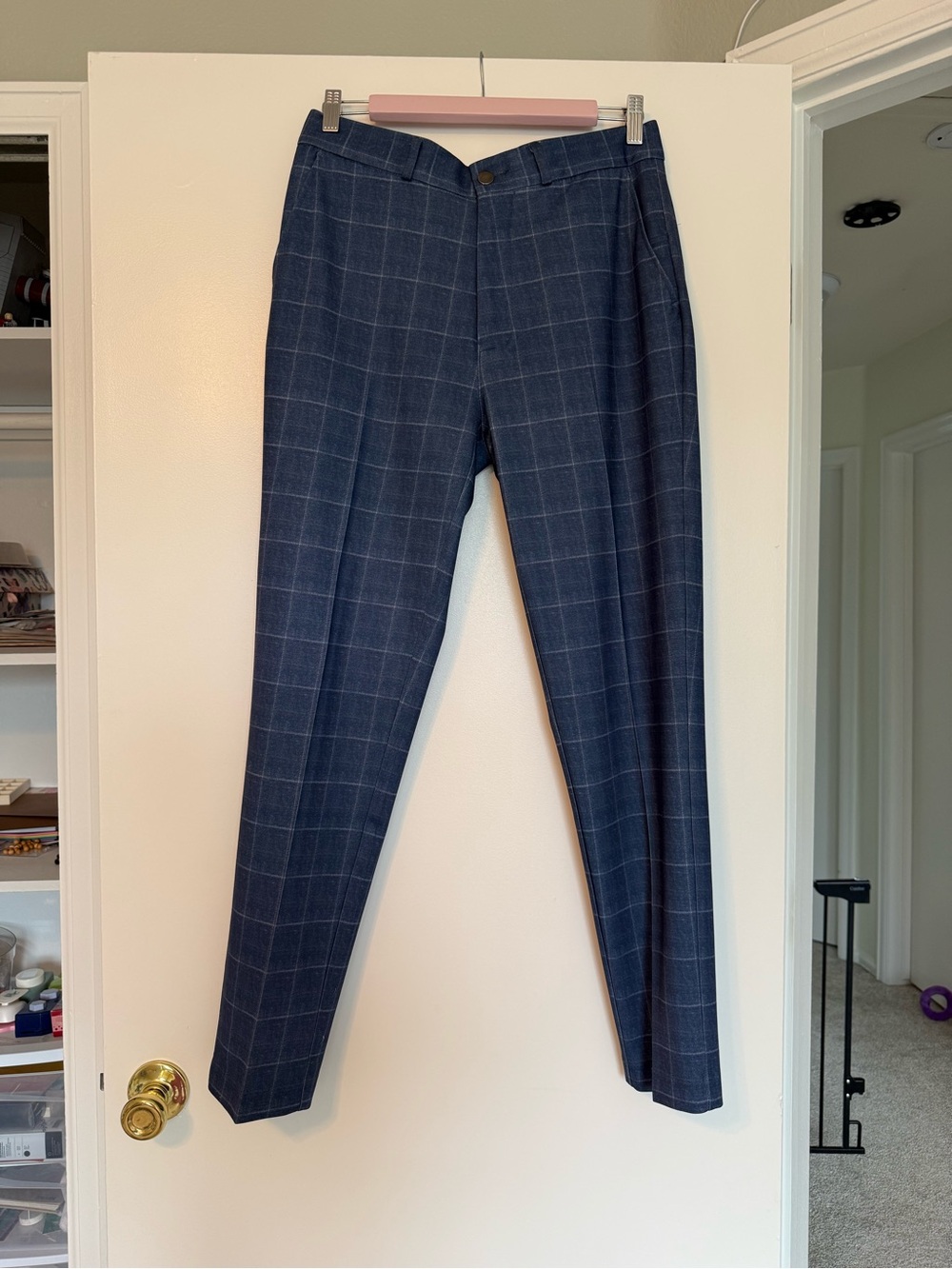 Men's Blue Windowpane Dress Pants